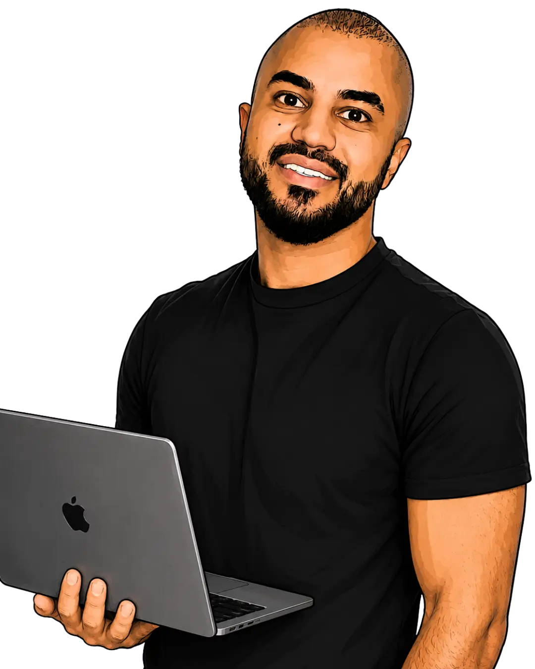 Ashkan Vahdani mit Laptop – Webinar-Funnel Experte