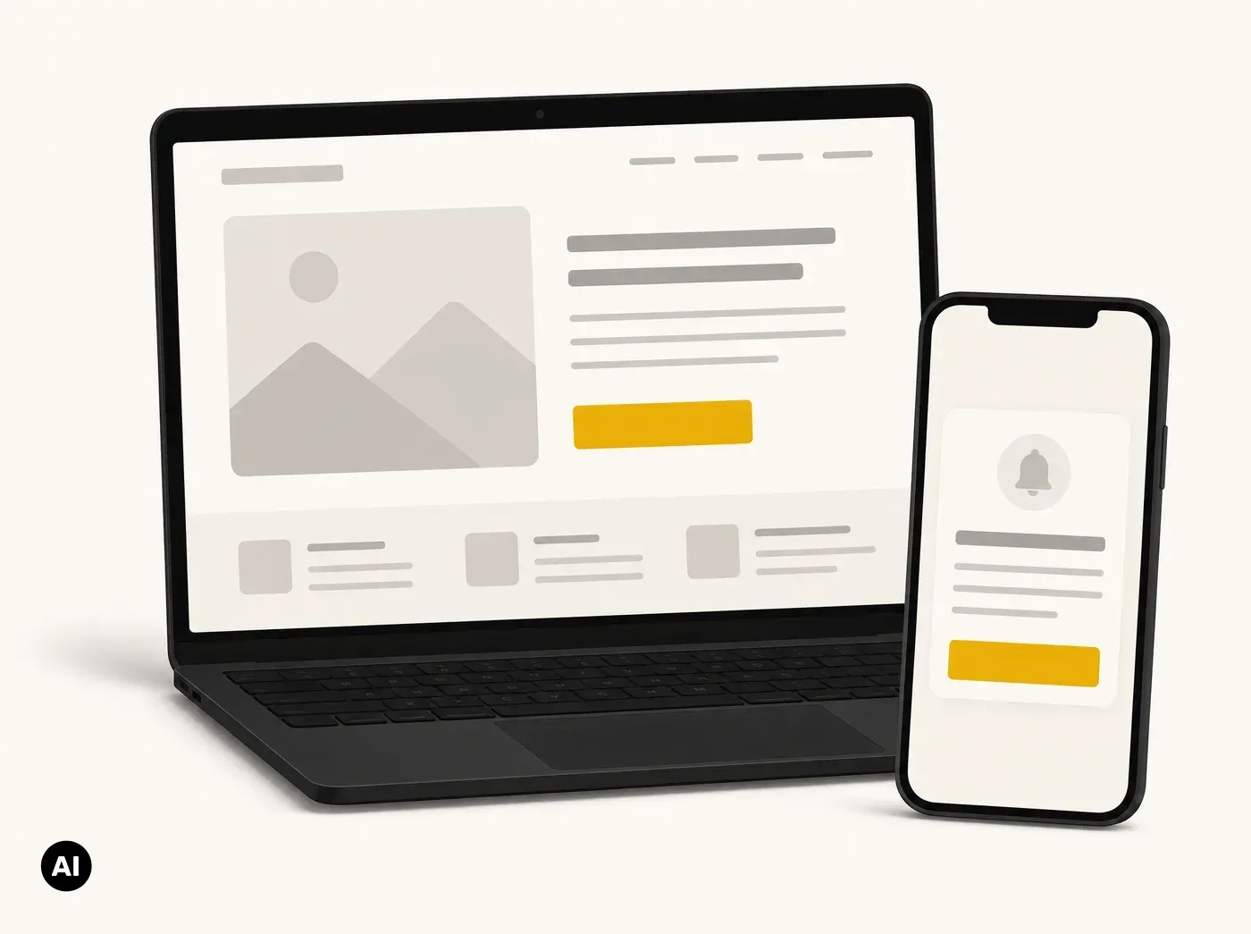 Webinar-Funnel Mockup: Anmeldeseite auf dem Laptop und Reminder-Benachrichtigung auf dem Smartphone
