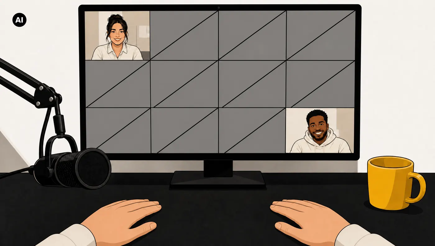 Blick vom Platz des Hosts auf den Bildschirm: von zwölf Plätzen im Webinar sind nur zwei belegt, die übrigen sind grau durchgestrichen